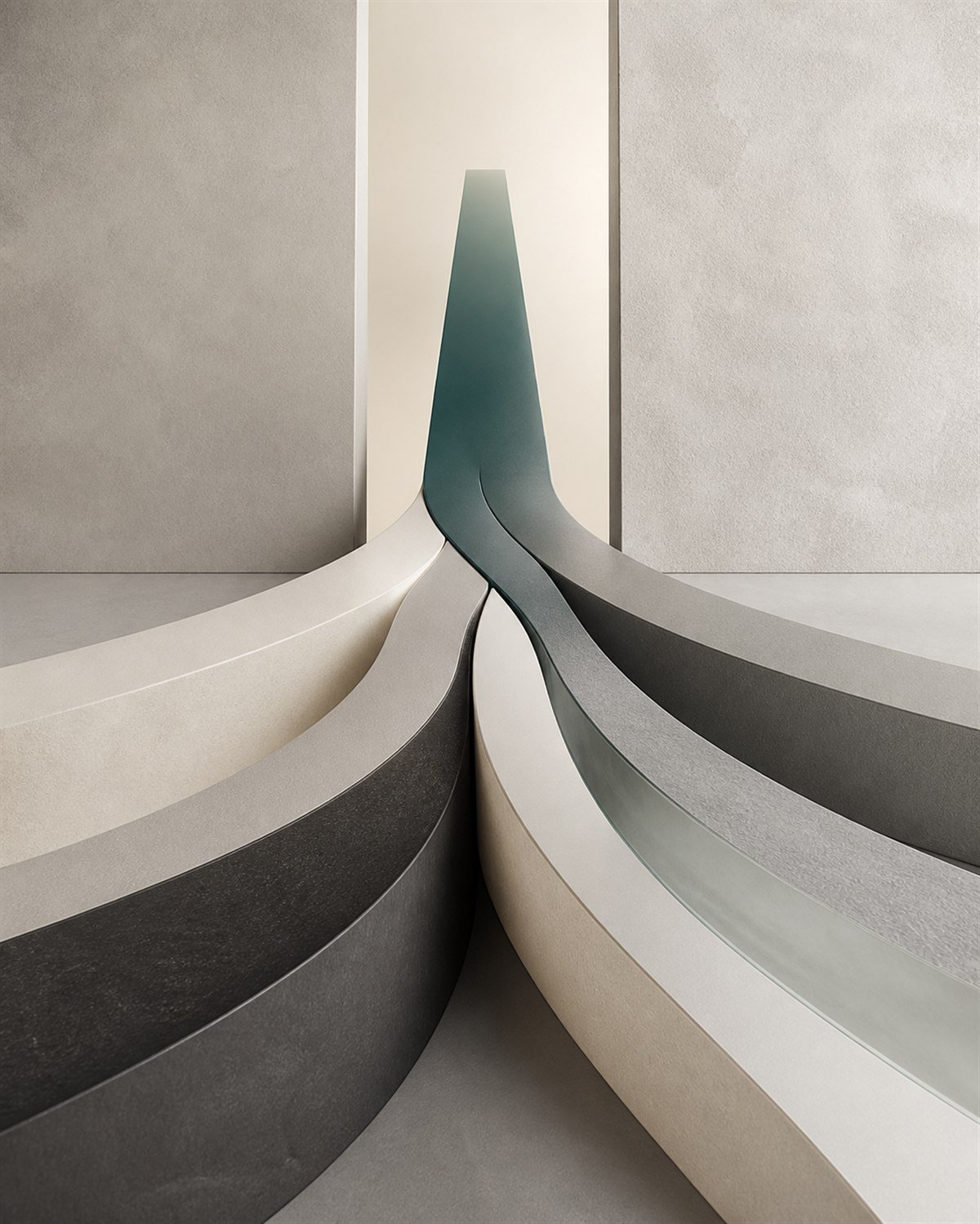 Five sculptural paths converging into one clear route